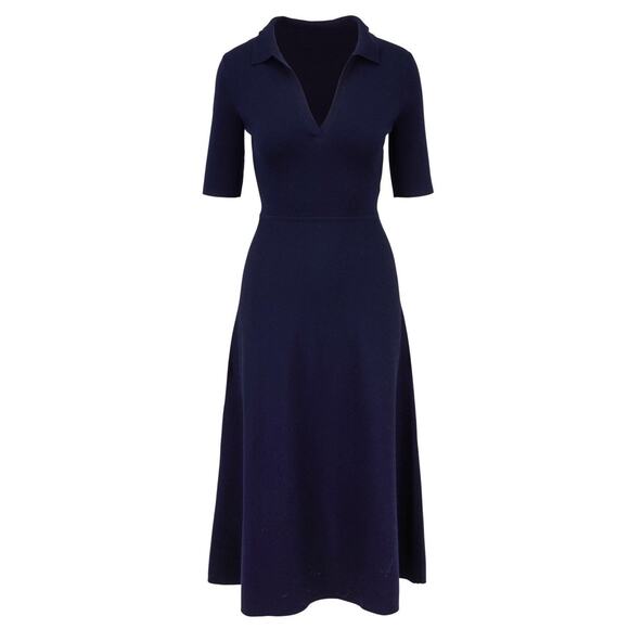 GABRIELA HEARST Bourgeois Navy Knit Polo Dress $1,390 Wool Cashmere Blend